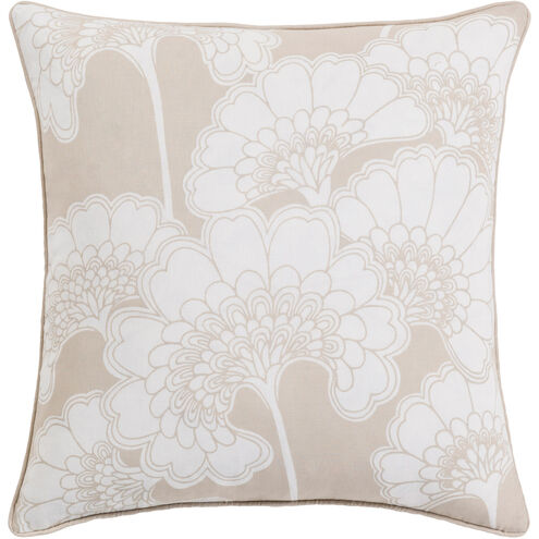 Japanese Floral 22 inch White, Khaki Pillow Kit