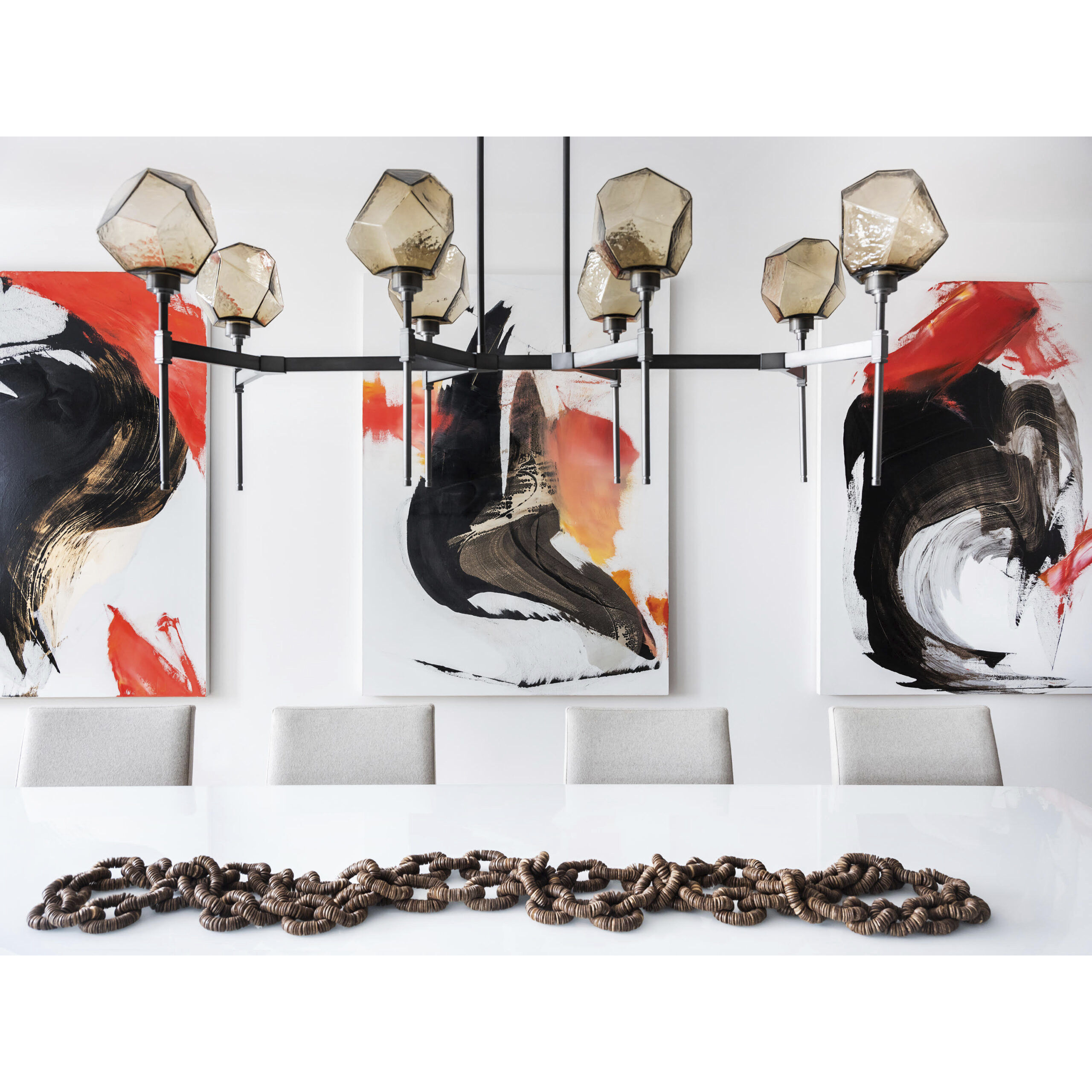 Gem LED Novel Brass Linear Pendant Ceiling Light in Smoke, 2700K LED