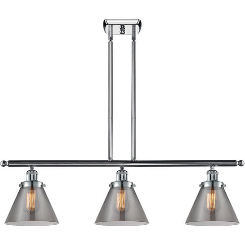 Ballston Large Cone LED 36 inch Polished Chrome Island Light Ceiling Light in Plated Smoke Glass, Ballston