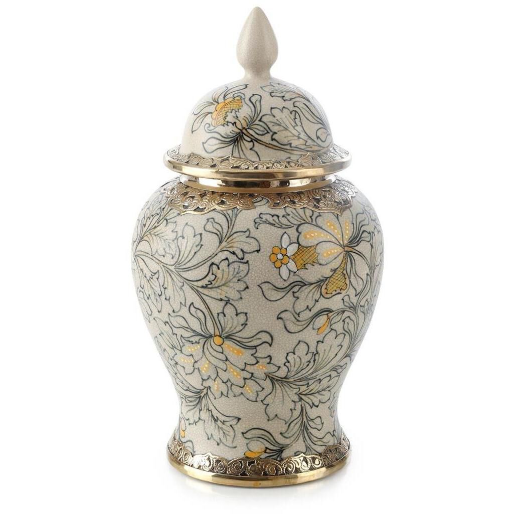 Lidded Foliage 15.5 X 8 inch Jar, Medium