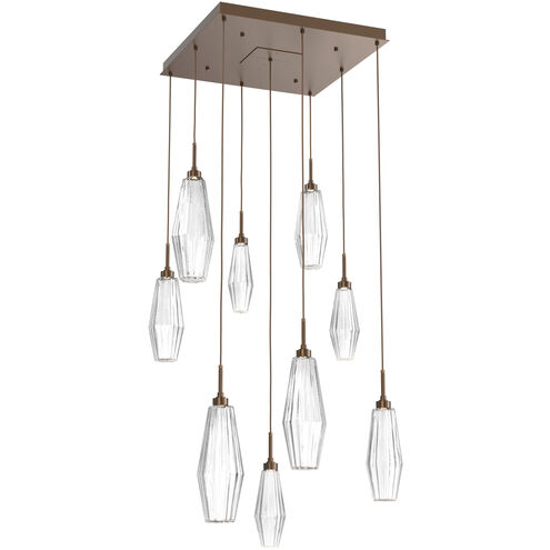Aalto LED 27.1 inch Flat Bronze Chandelier Ceiling Light in Optic Rib Clear, 2700K LED, Square Multi-Port