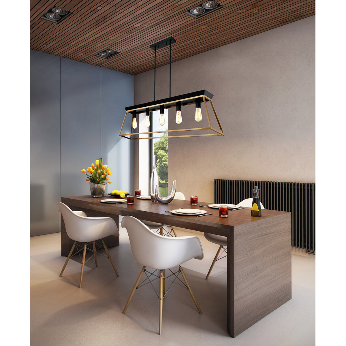 Paulino 5 Light 38.5 inch Brushed Gold and Matte Black Pendant Ceiling Light