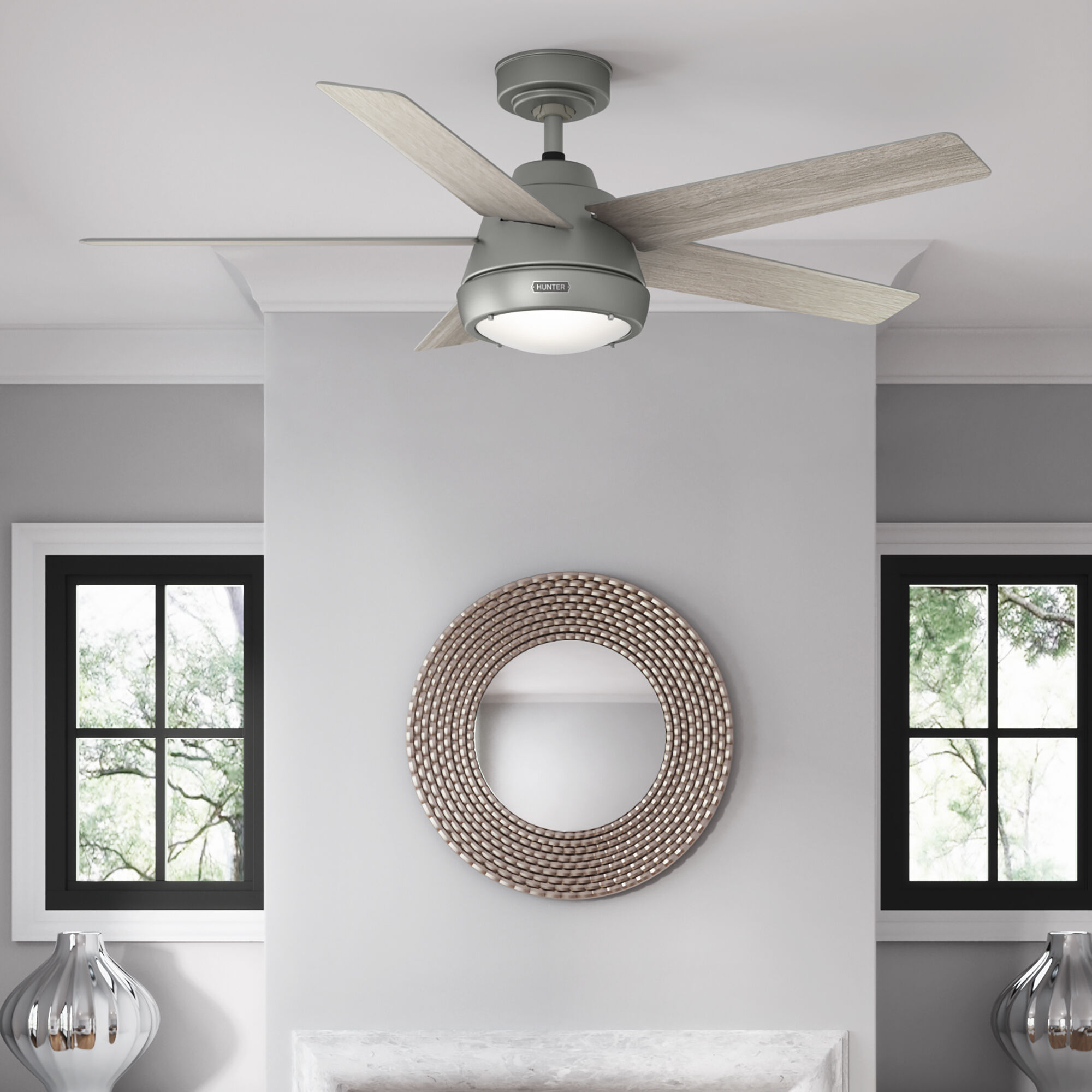 Burroughs 52 inch Matte Silver with Light Gray Oak Blades Ceiling Fan