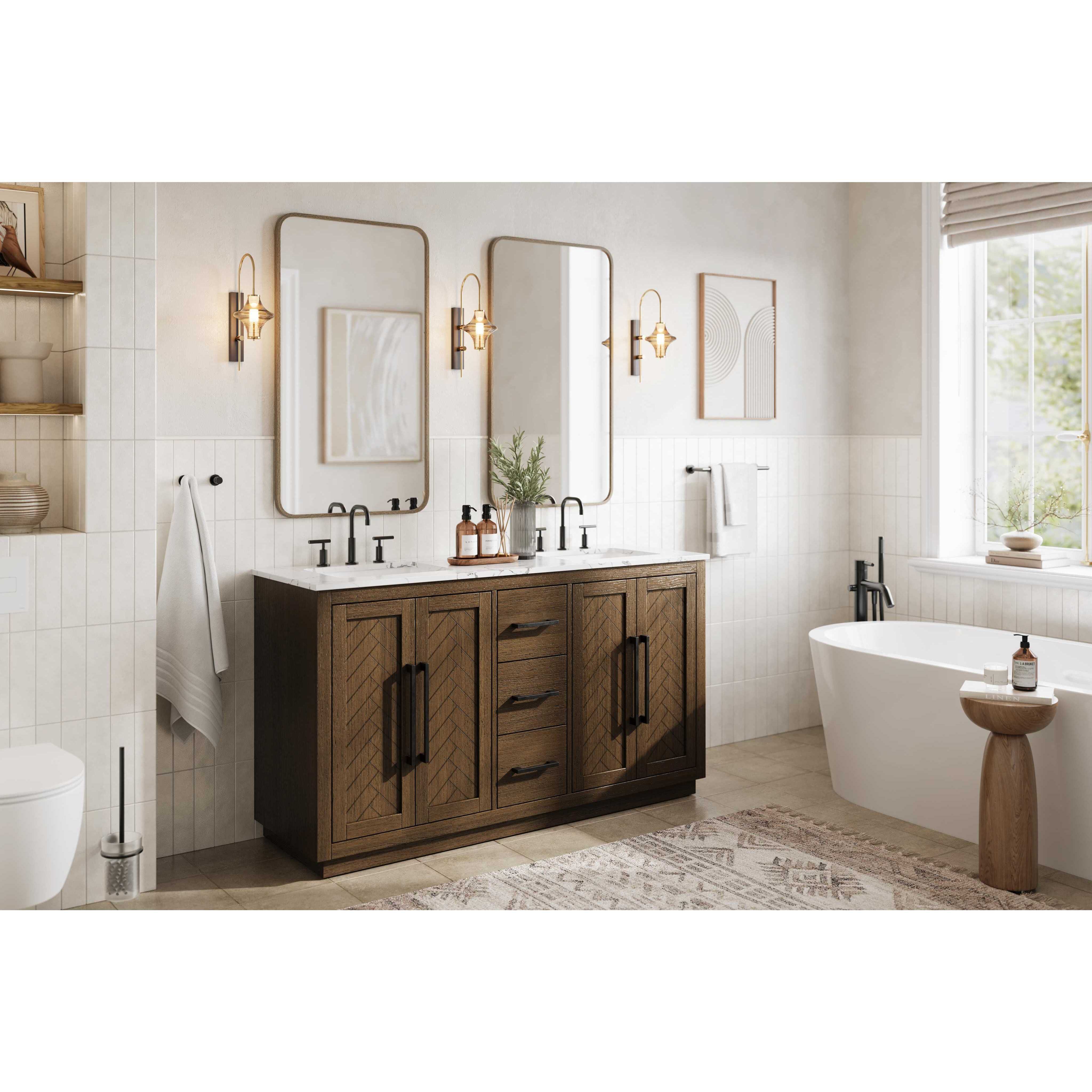 Chase 60 X 34 inch Hazel Oak Bathroom Vanity Cabinet