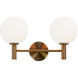 Cosmo 2 Light 17 inch Aged Gold Brass Wall Sconce Wall Light in Aged Gold Brass and Opal Glass