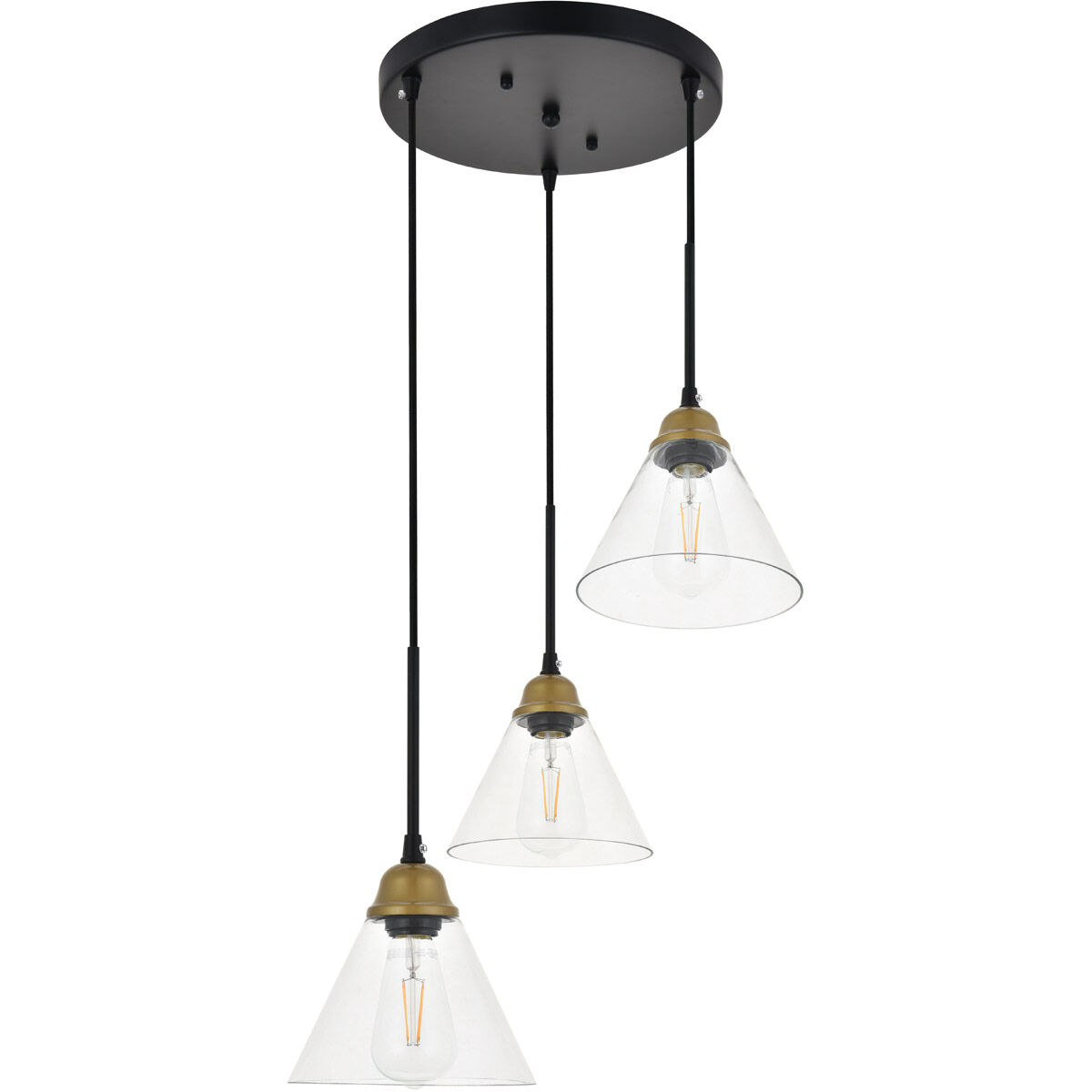 Histoire 3 Light 17.9 inch Brass and Black Pendant Ceiling Light