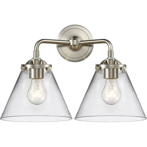 Nouveau Large Cone LED 16 inch Brushed Satin Nickel Bath Vanity Light Wall Light in Clear Glass, Nouveau