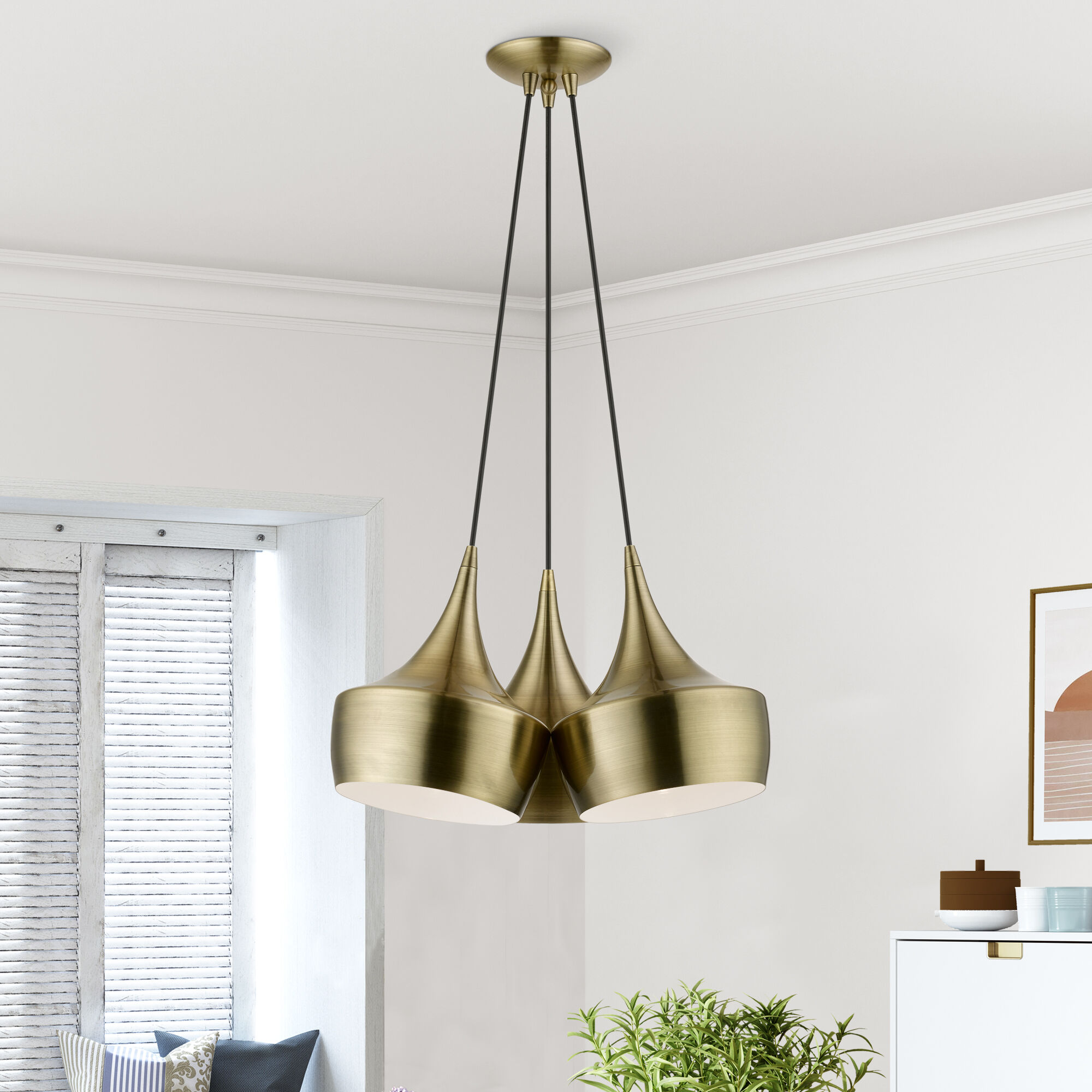 Waldorf 3 Light 21 inch Antique Brass Cluster Pendant Ceiling Light