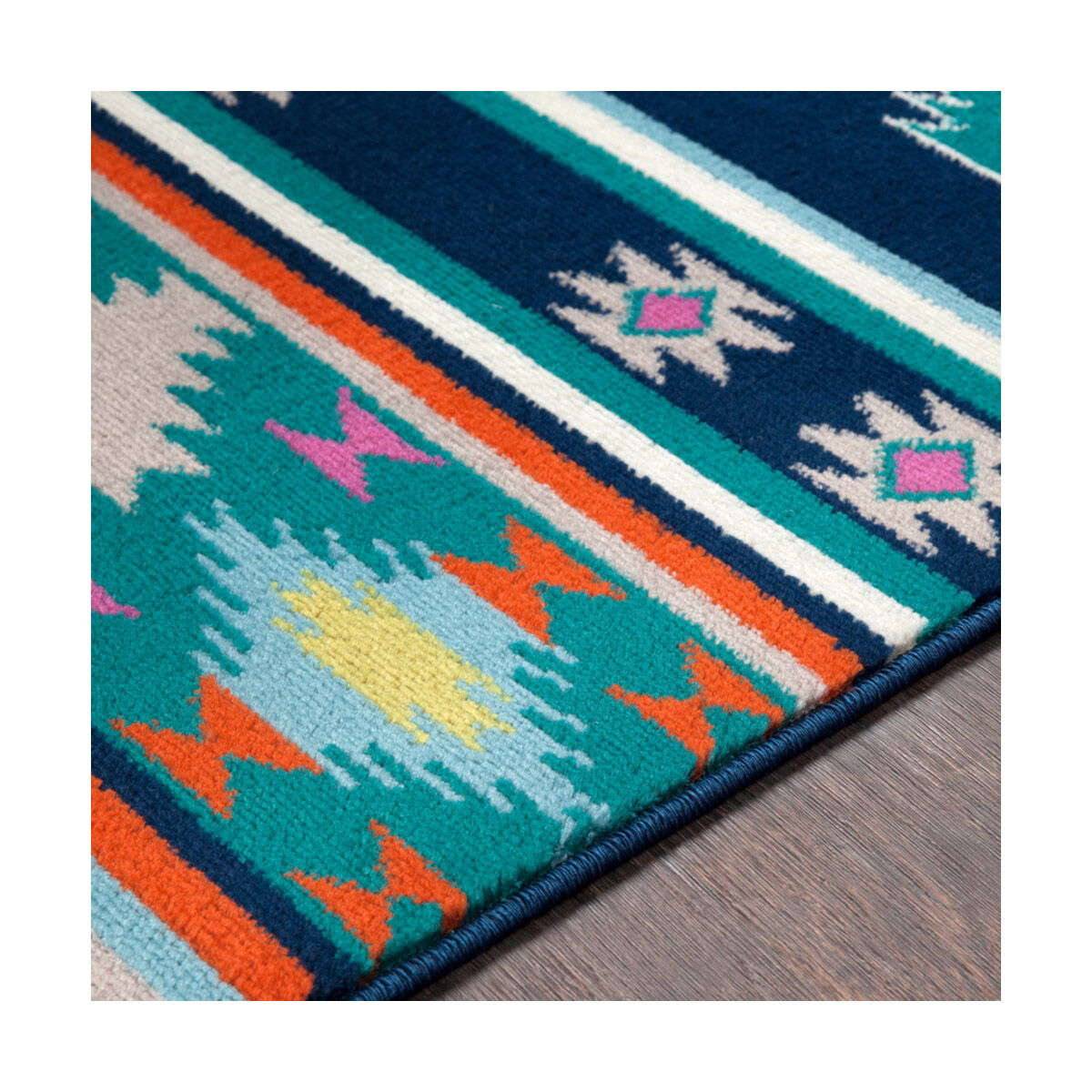 Paramount 93 X 63 inch Dark Blue/Teal/Bright Orange/Fuschia/Lime Rugs, Rectangle