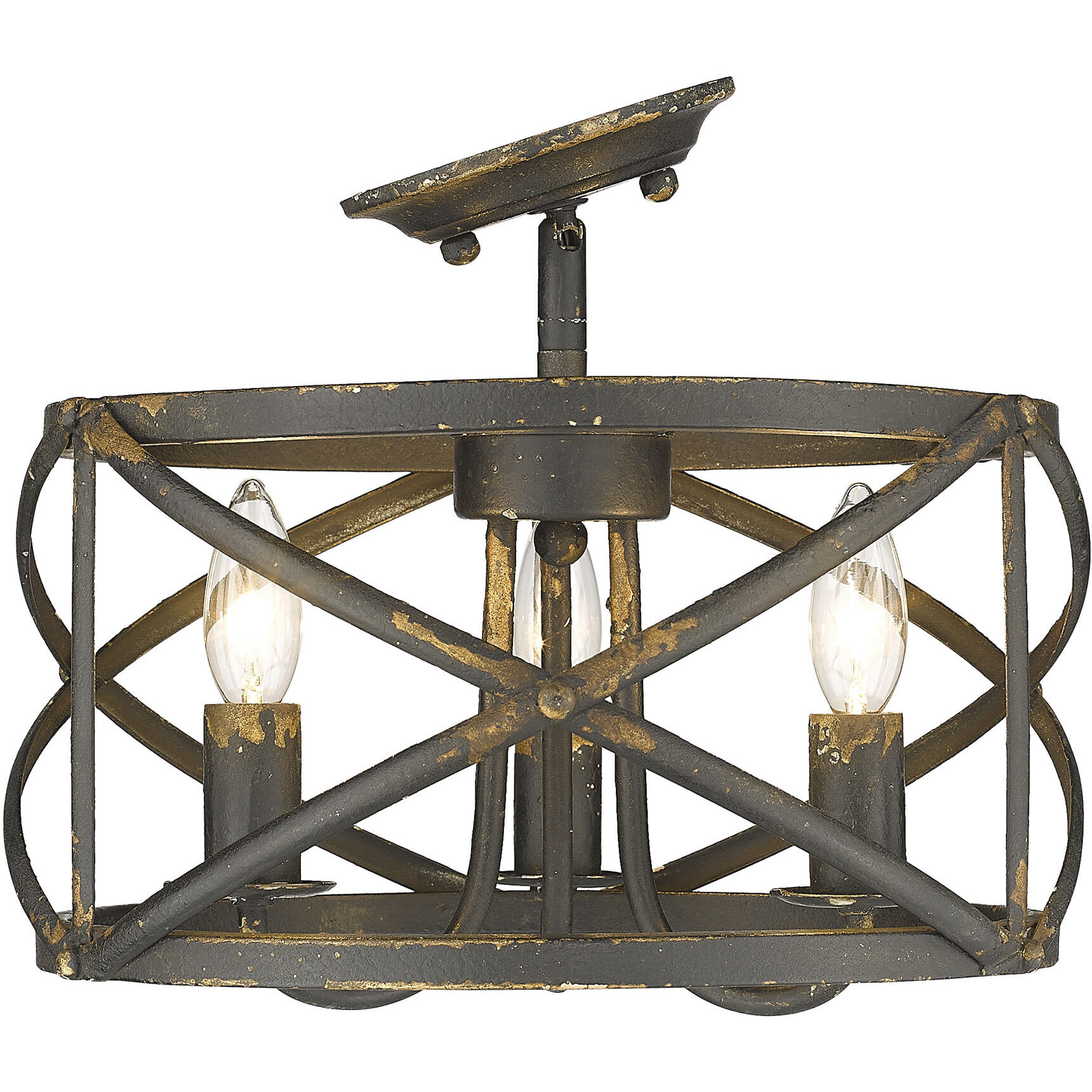 Alcott 3 Light 13.5 inch Antique Black Iron Semi-Flush Mount Ceiling Light