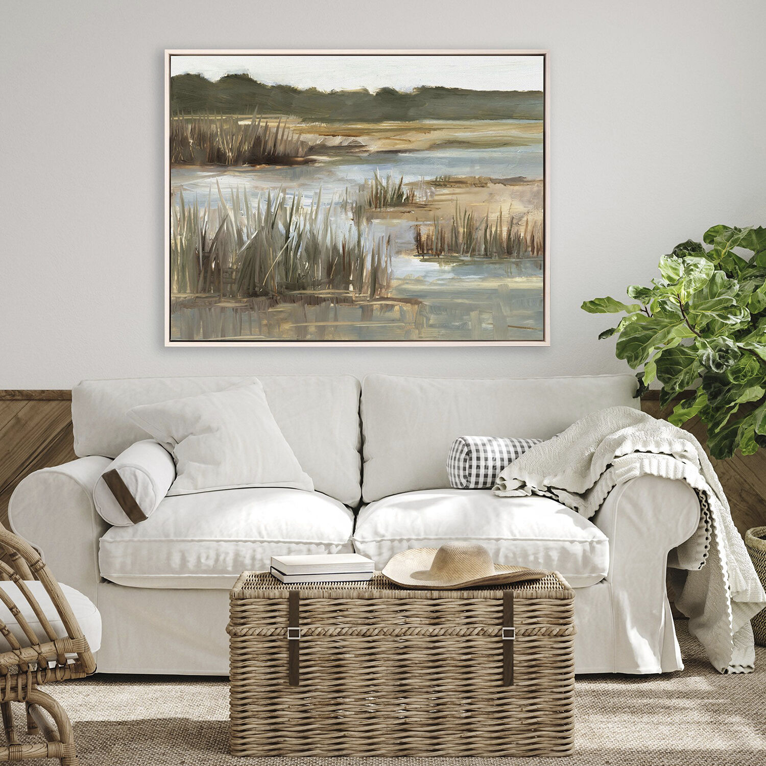Wetland Grasses Green and Brown and Multi and Neutral Canvas