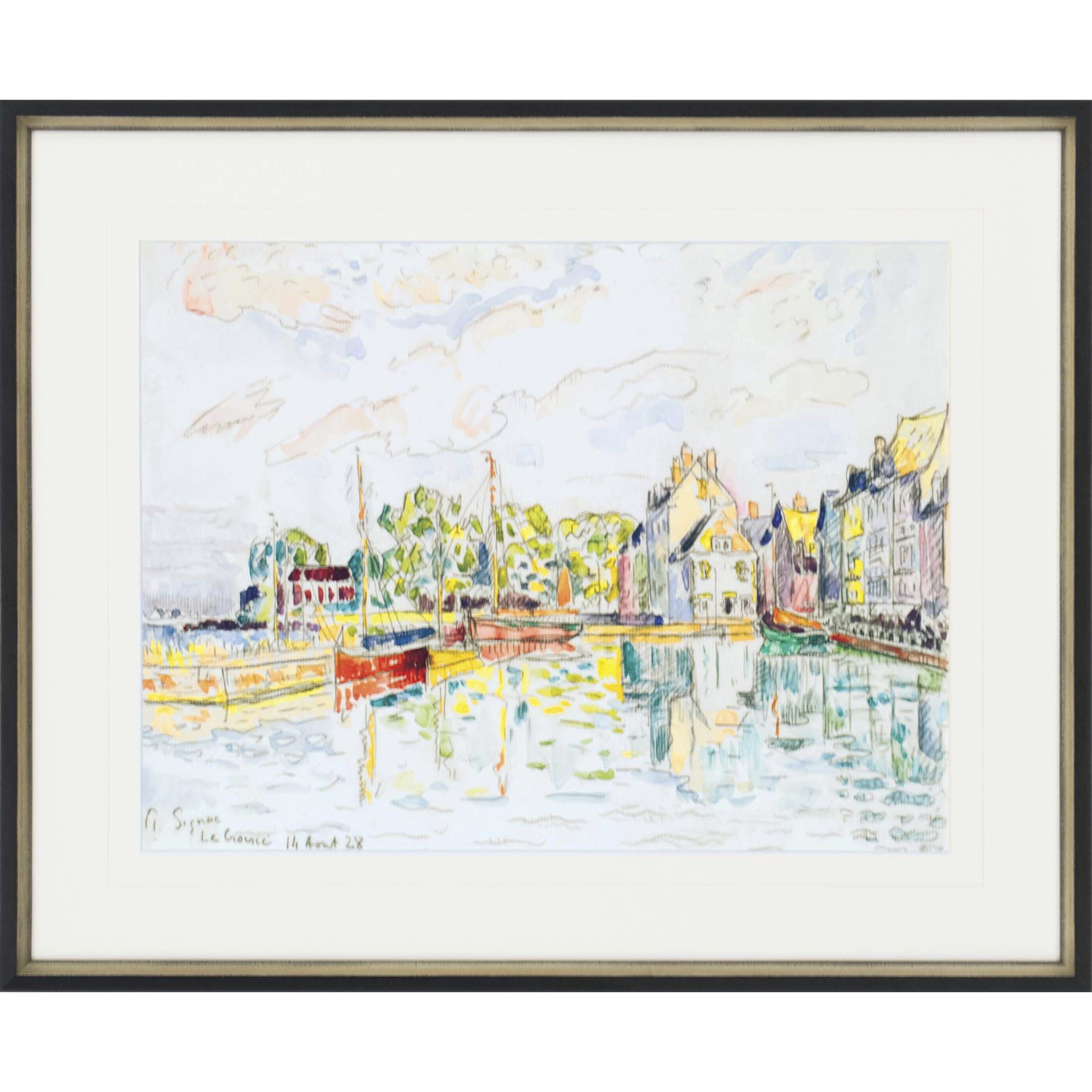 Le Croisic Paris Le Place Dauphine The Pont Neuf Paris Multi and Yellow and Turquoise and Red Framed Art