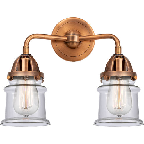 Nouveau 2 Small Canton 2 Light 13 inch Antique Copper Bath Vanity Light Wall Light in Clear Glass