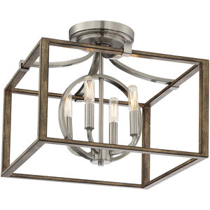 Country Estates 4 Light 17 inch Sun Faded Wood/Brushed Nickel Semi Flush Mount Ceiling Light