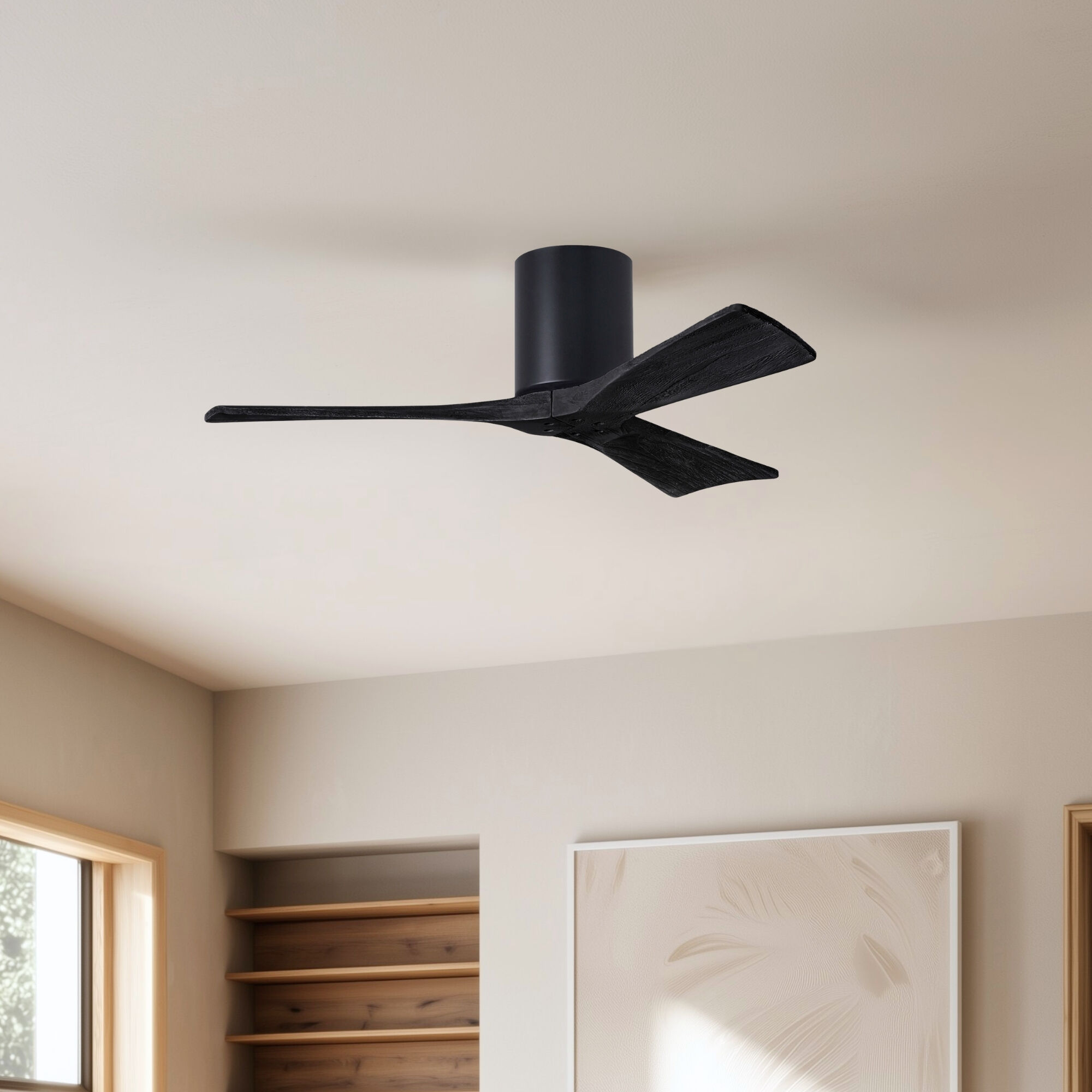 Atlas Irene-3H 42 inch Matte Black Flush Mount Paddle Fan, Flush Mounted