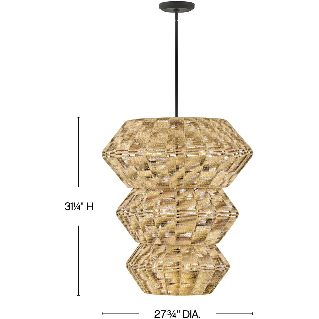Lisa McDennon Luca 10 Light 27.75 inch Black / Camel Rattan Chandelier Ceiling Light, Multi Tier