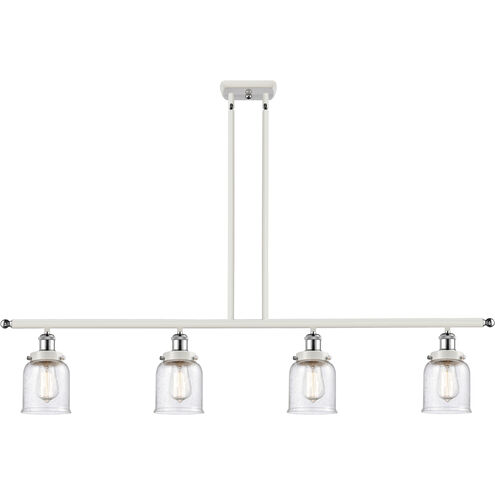 Ballston Small Bell 4 Light 48 inch White and Polished Chrome Island Light Ceiling Light in Seedy Glass