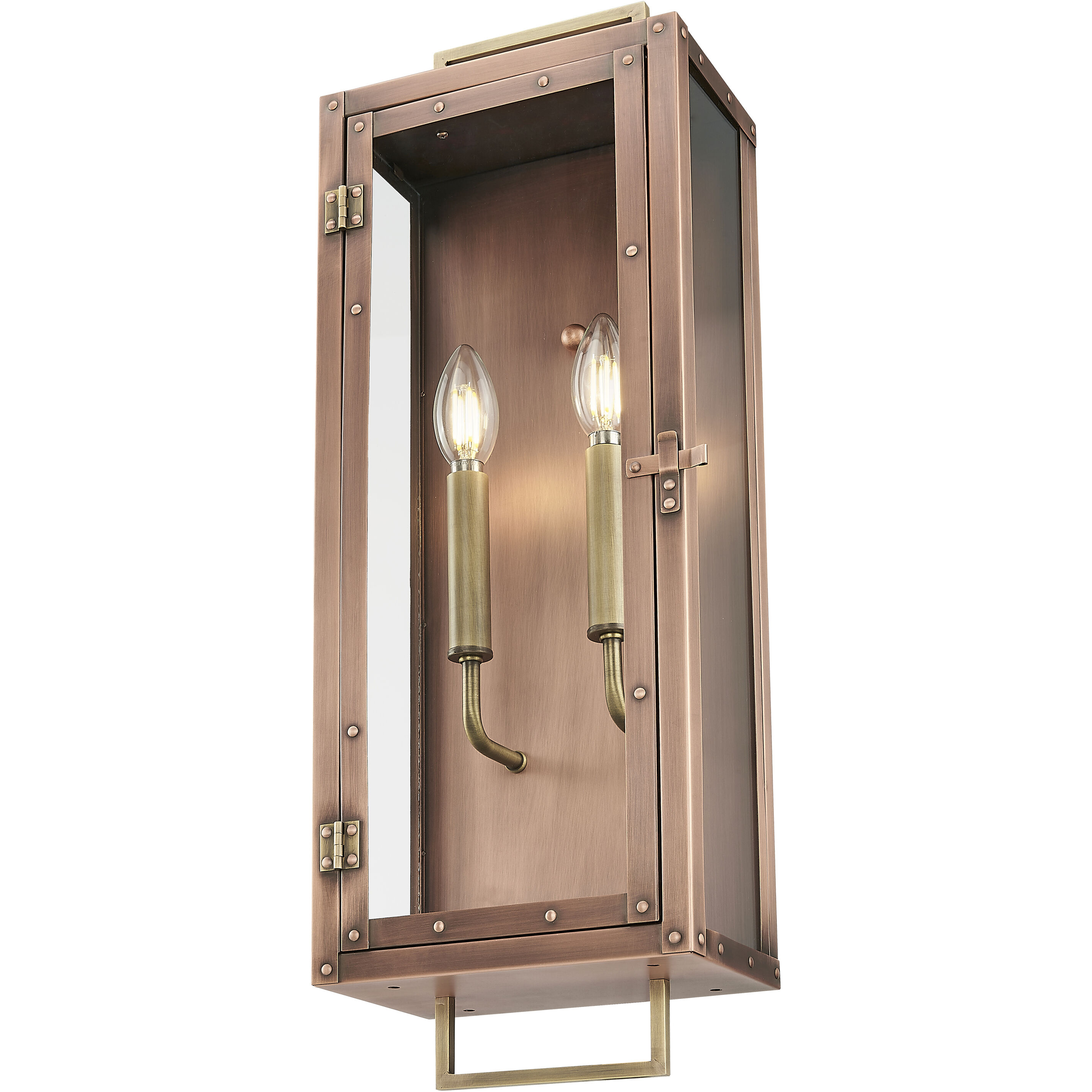 Spencer 2 Light 24 inch Antique Copper with Brass Accents Exterior Wall Mount