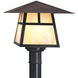 Carmel 1 Light 11 inch Mission Brown Post Mount in Gold White Iridescent