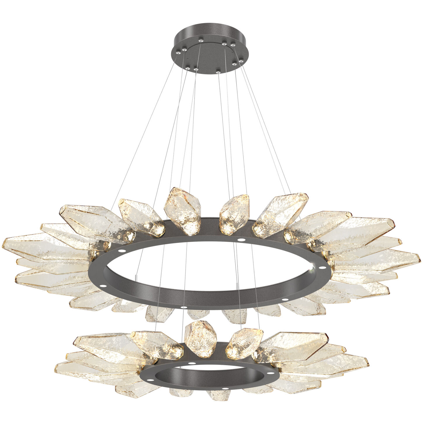 Rock Crystal LED Graphite Chandelier Ceiling Light, Radial Ring Two Tier
