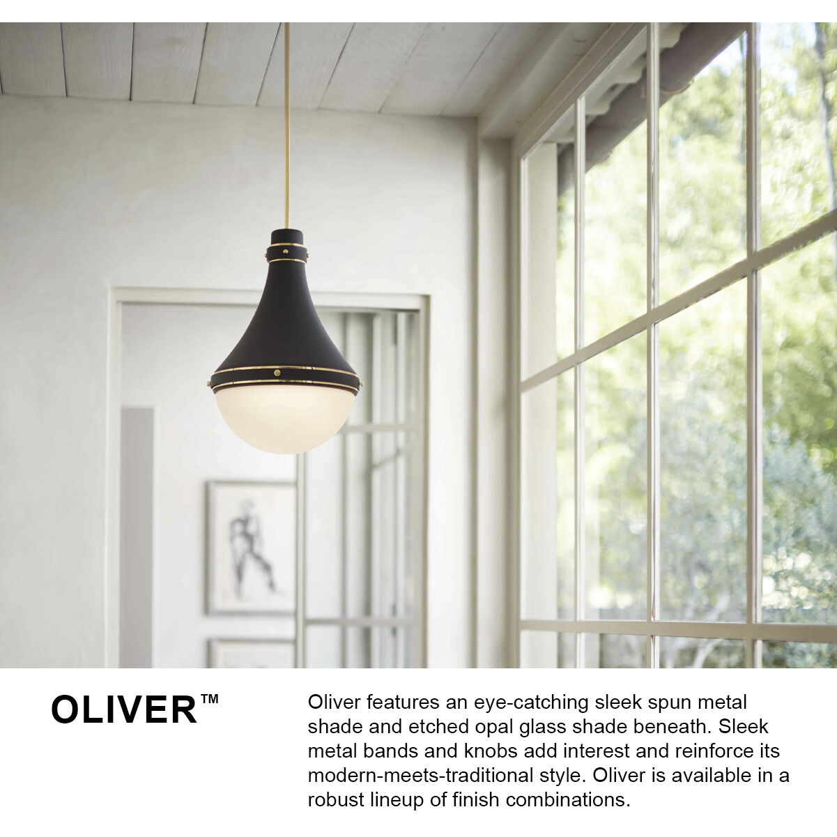 Oliver 1 Light 14.25 inch Black with Heritage Brass Indoor Pendant Ceiling Light