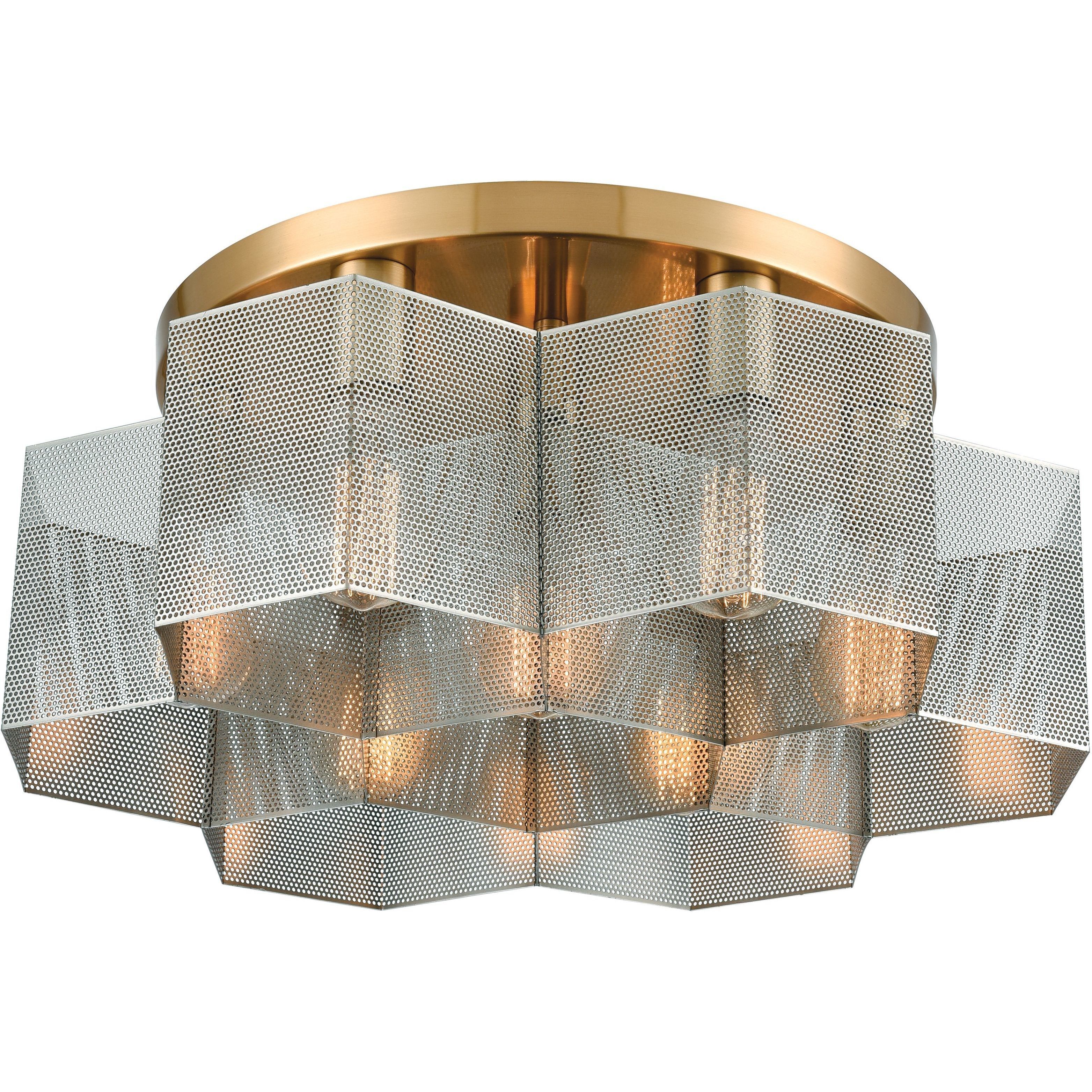 Compartir 7 Light 19 inch Satin Brass with Satin Nickel Semi Flush Mount Ceiling Light
