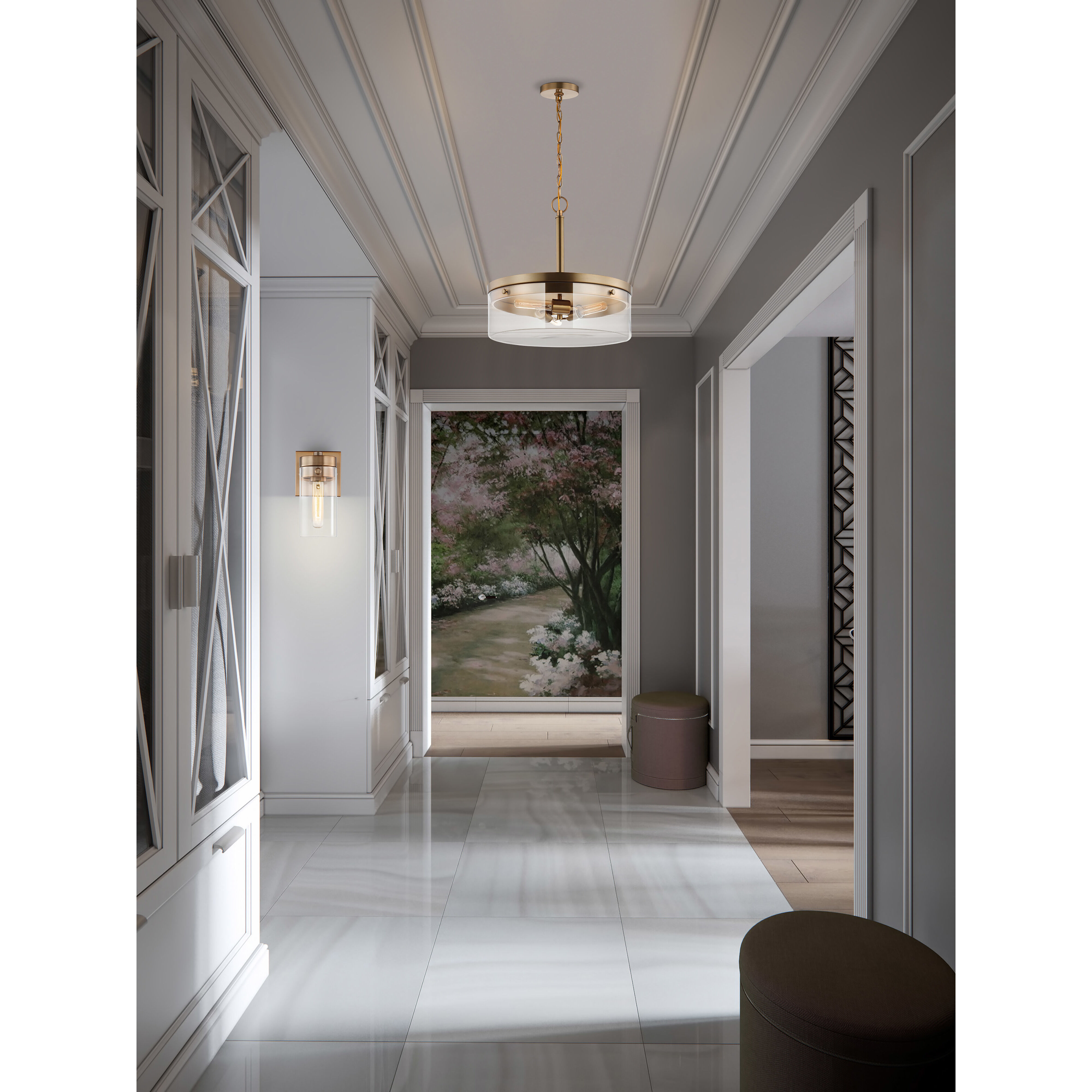 Intersection 3 Light 17 inch Burnished Brass Pendant Ceiling Light