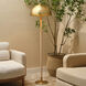 Merlin 58 inch 100.00 watt Natural Wood and Antique Brass Floor Lamp Portable Light