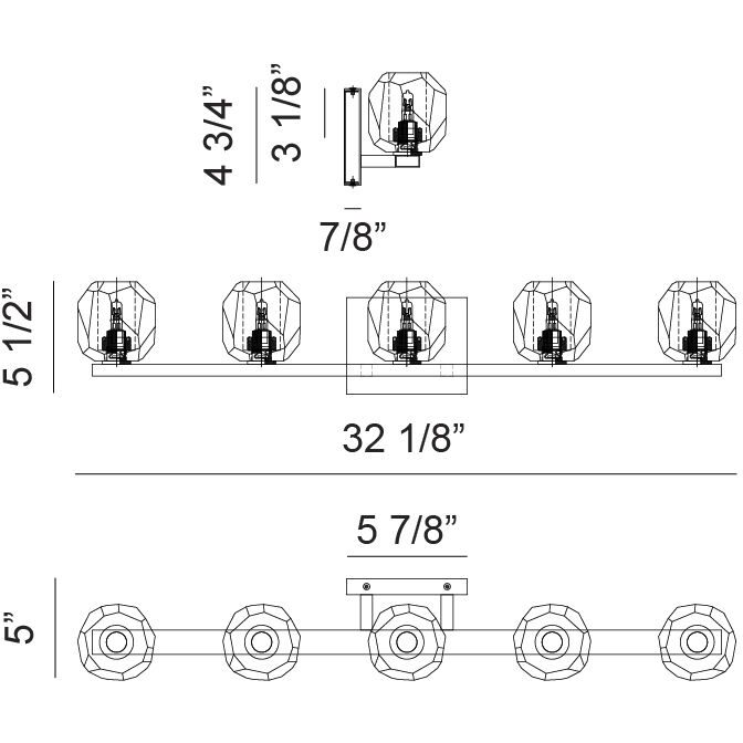 Carleton 5 Light 32.13 inch Matte Black Bath Vanity Light Wall Light
