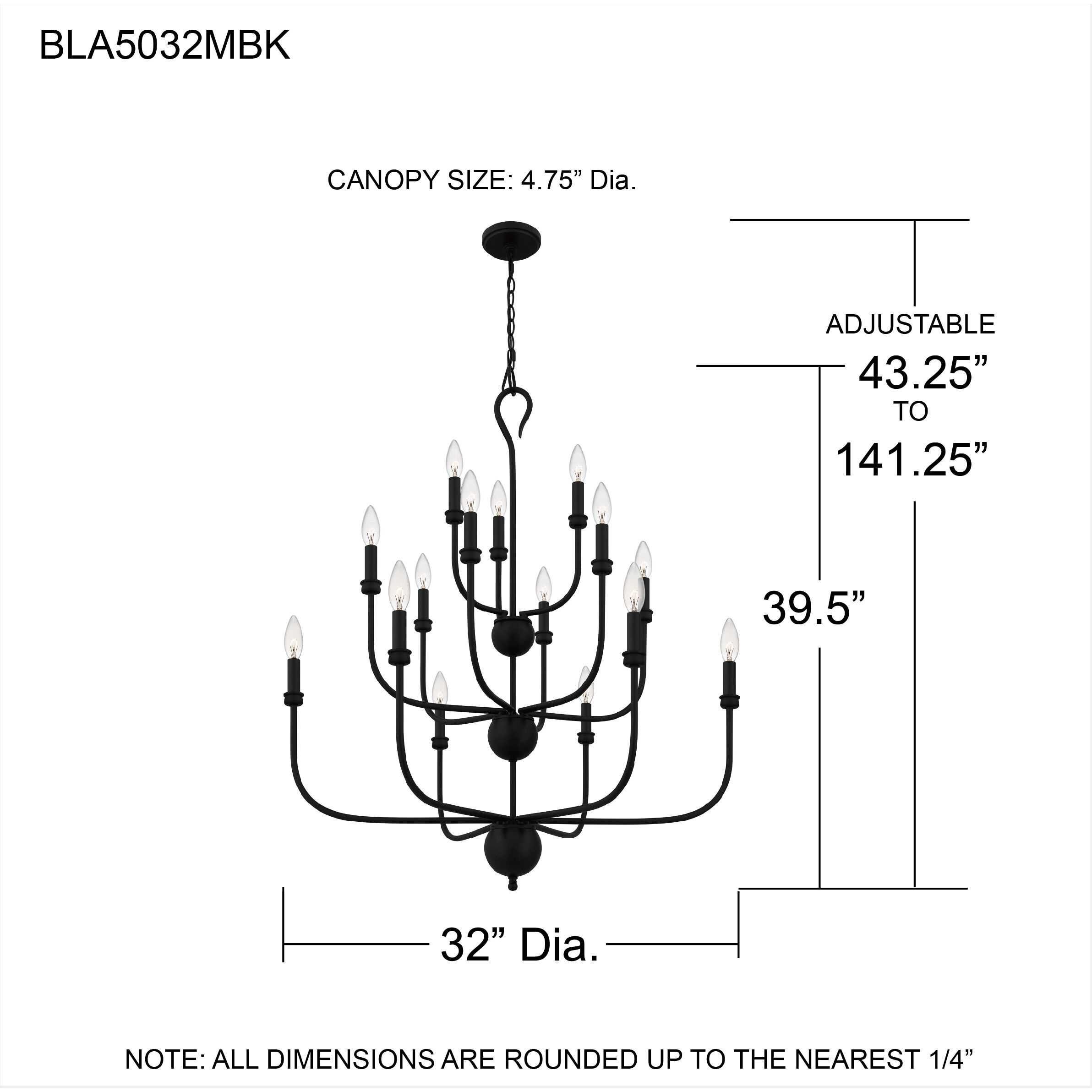 Blanche 15 Light 32 inch Matte Black Chandelier Ceiling Light
