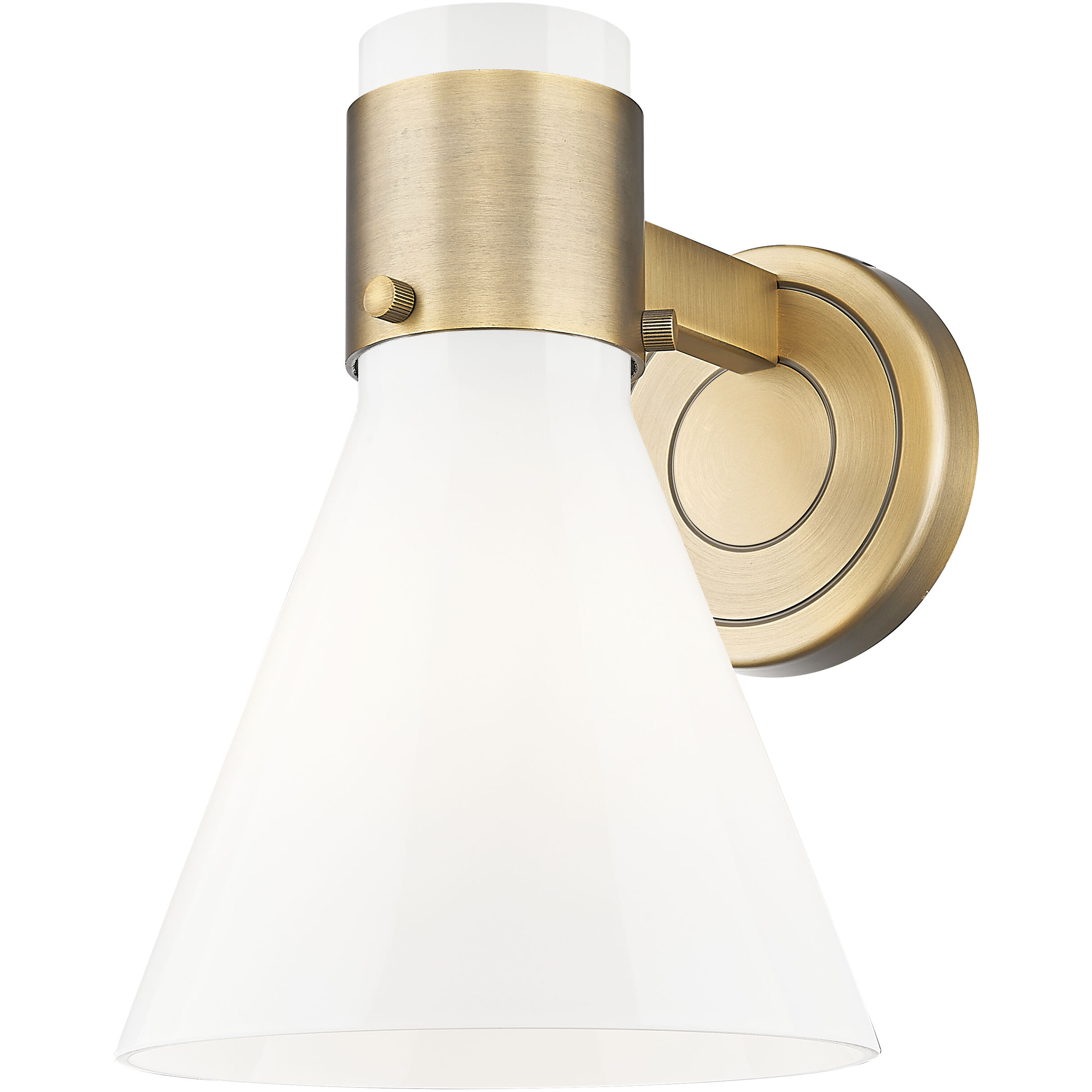 Lawton Cone Sconce Wall Light in Brushed Brass, Gloss White Glass