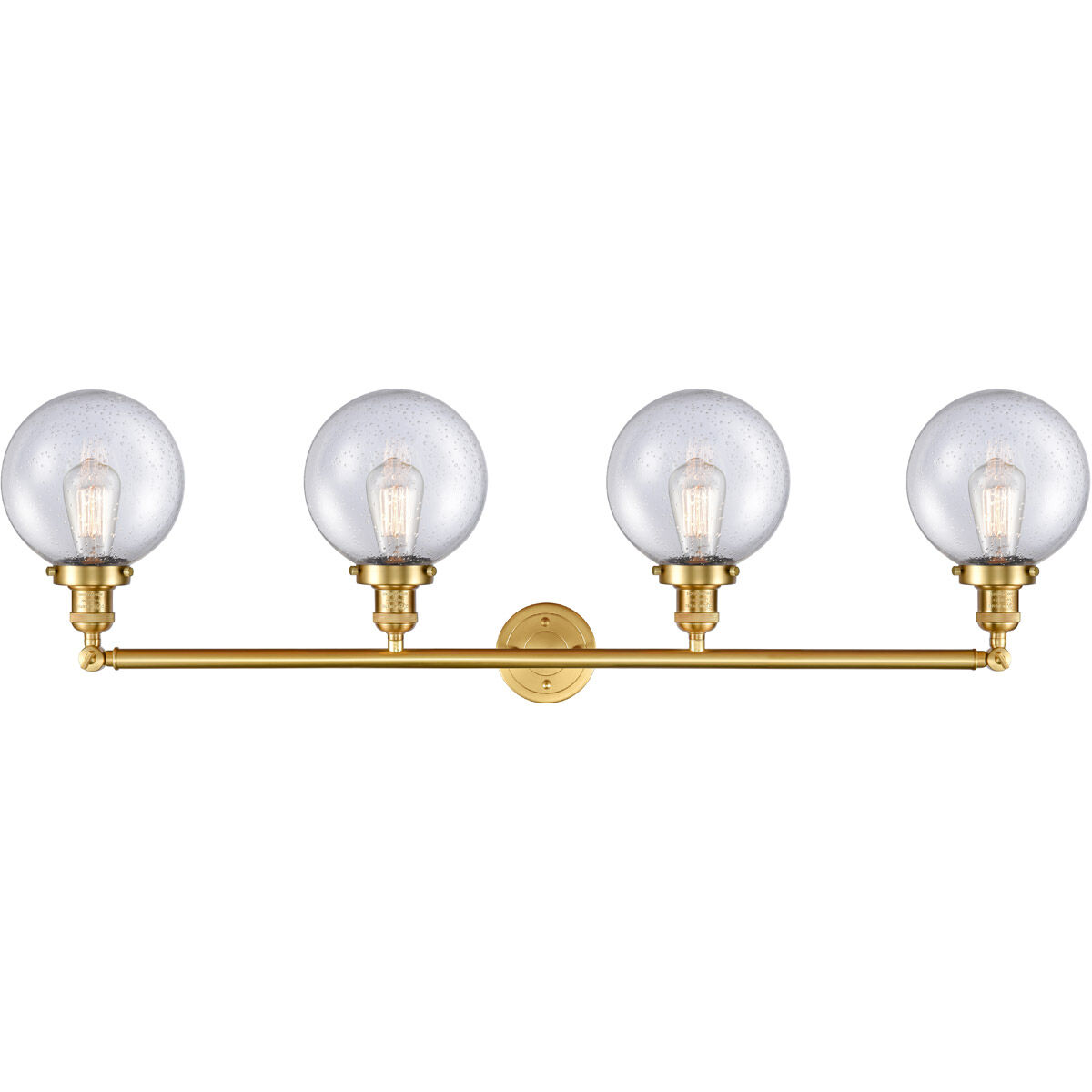 Franklin Restoration Large Beacon LED 44 inch Satin Gold Bath Vanity Light Wall Light in Seedy Glass, Franklin Restoration