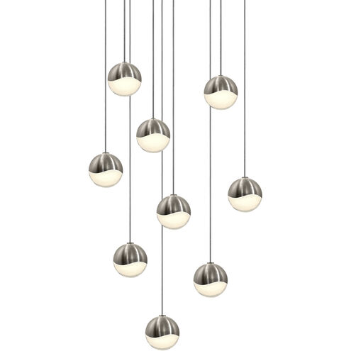 Grapes LED 13 inch Satin Nickel Cluster Pendant Ceiling Light in White Glass