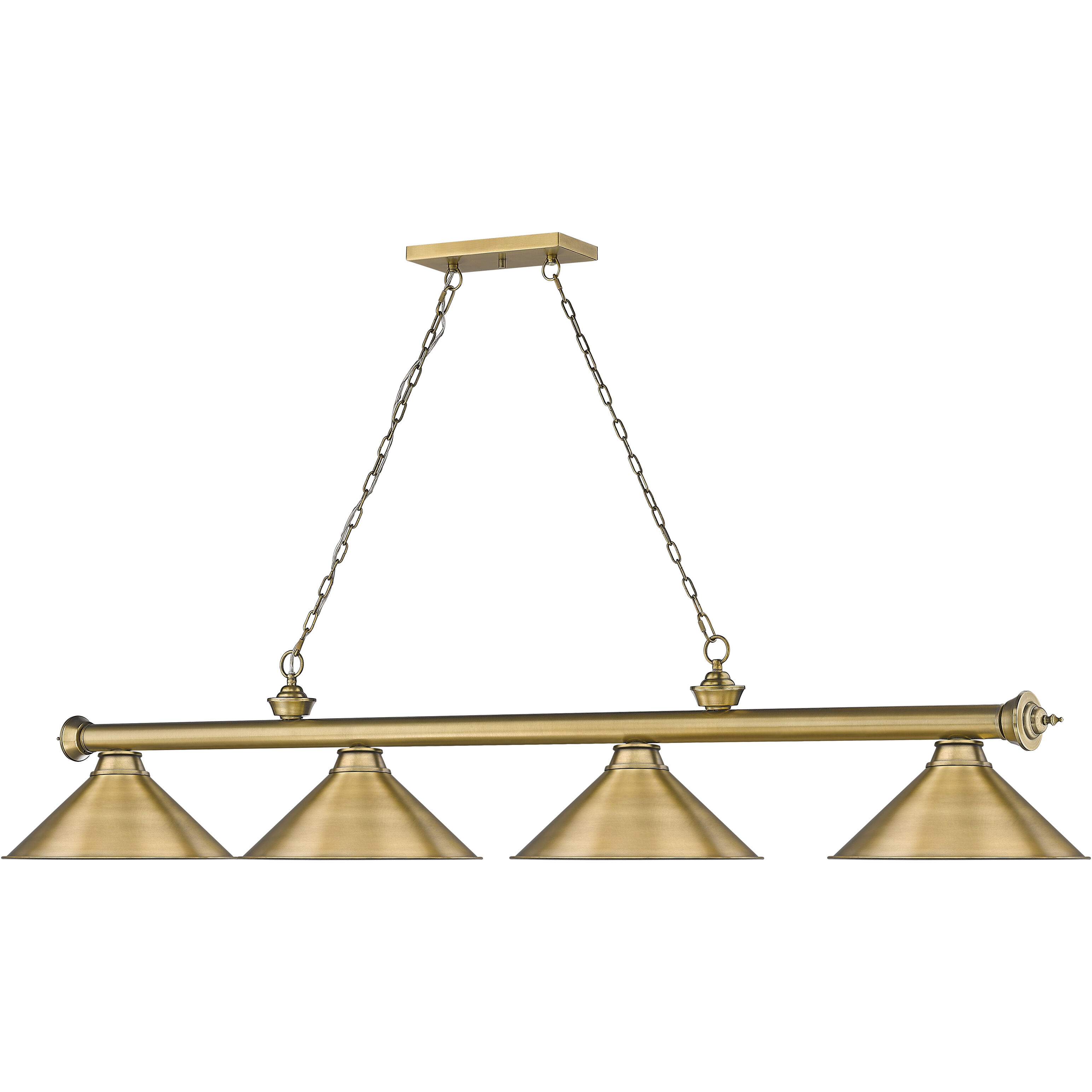 Cordon 4 Light 81.25 inch Rubbed Brass Billiard Ceiling Light in Rubbed Brass Metal