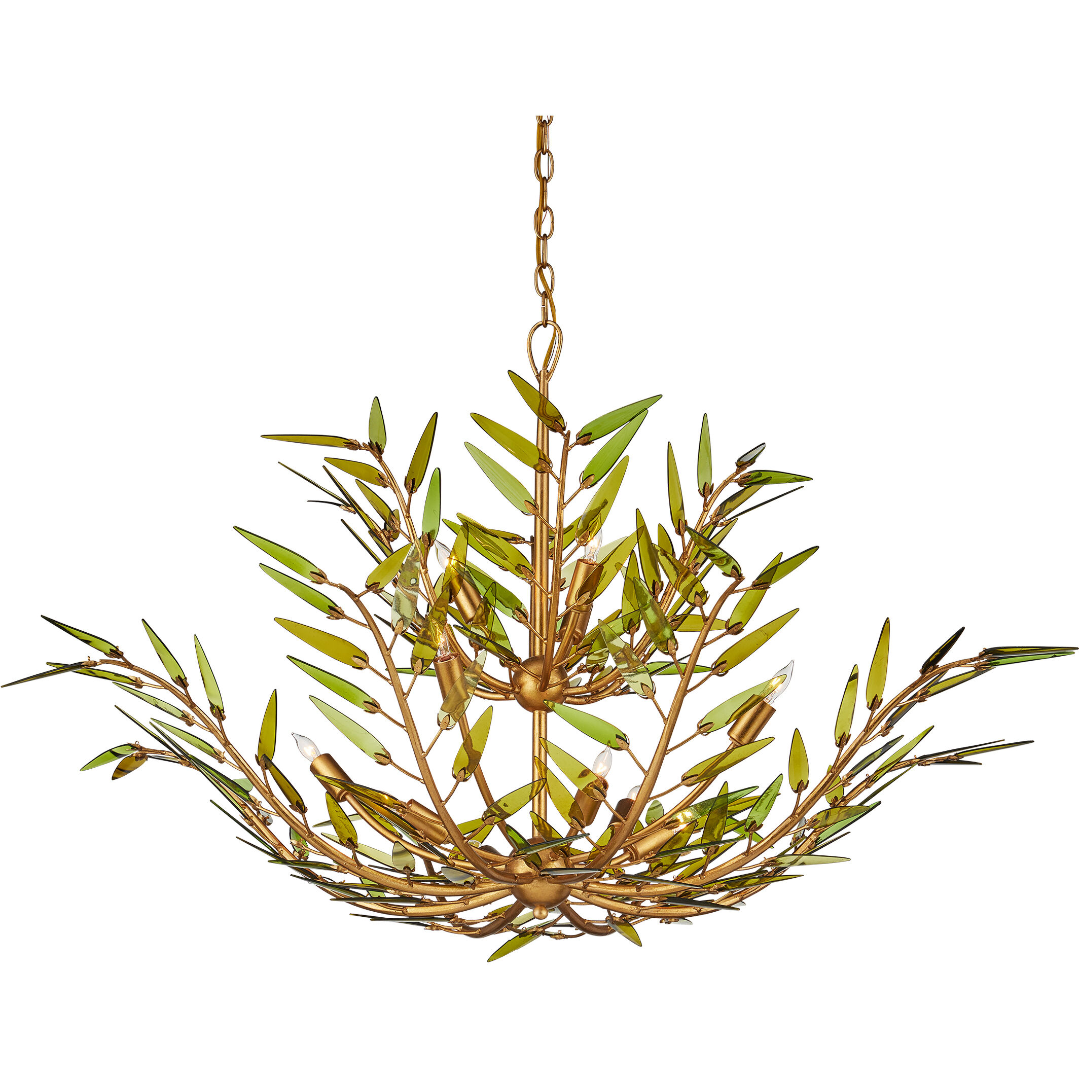 Babylon 11 Light 47 inch Green/Contemporary Gold Leaf/Contemporary Gold Two-Tier Chandelier Ceiling Light