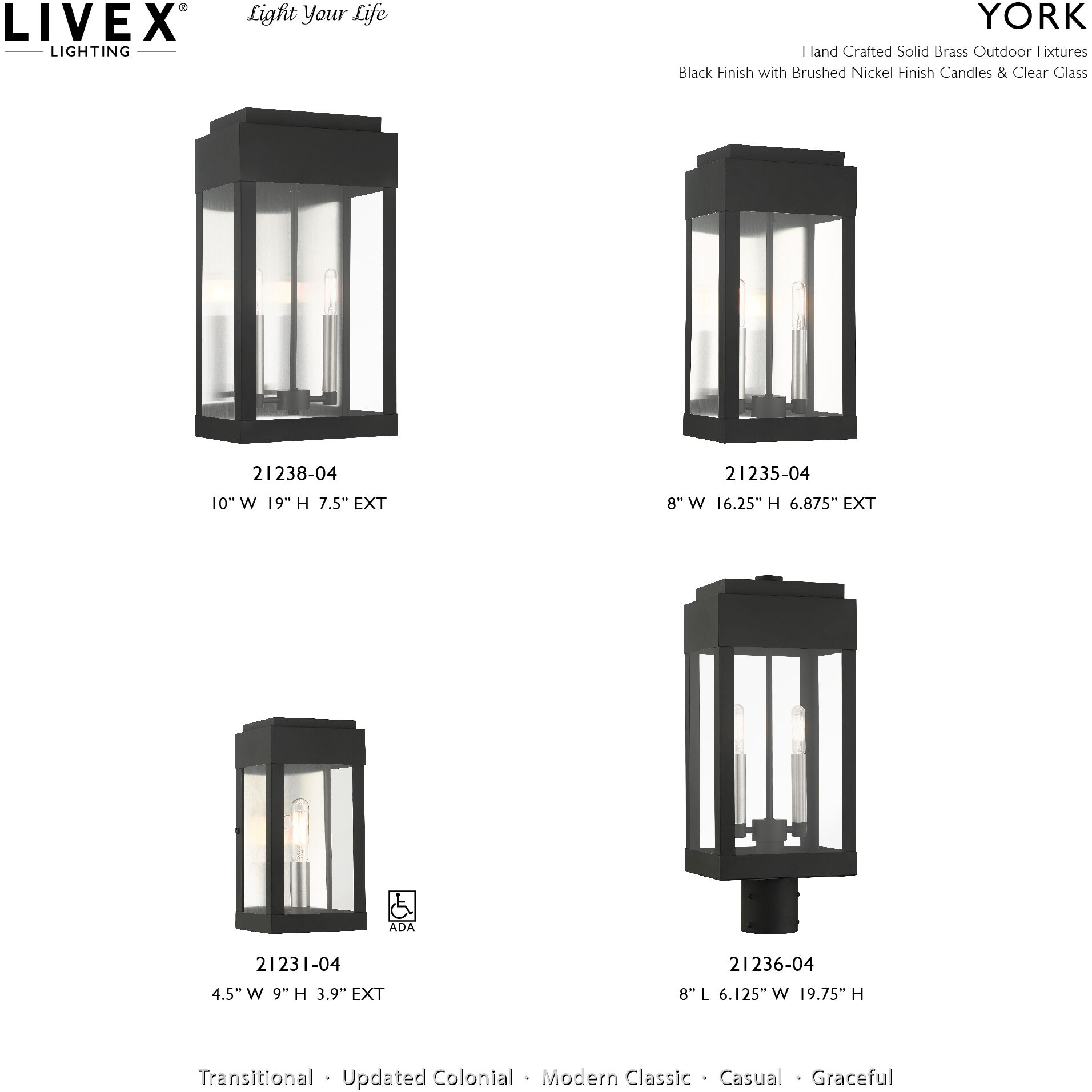 York 2 Light 19 inch Black Outdoor Wall Lantern