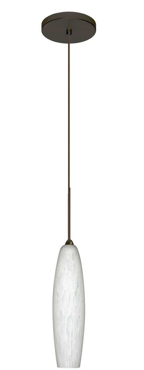 Zumi 1 Light Bronze Pendant Ceiling Light in Carrera Glass, Halogen