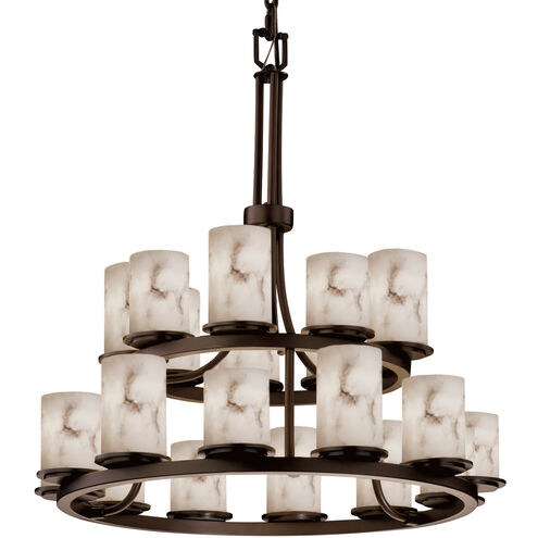 LumenAria 21 Light Dark Bronze Chandelier Ceiling Light in Cylinder with Flat Rim