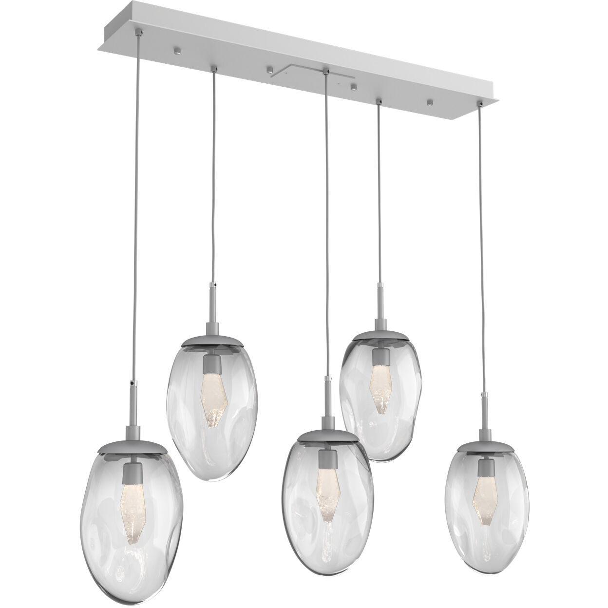 Meteo LED LED Classic Silver Linear Pendant Ceiling Light in 3000K LED, Geo Inner - Clear Outer, Multi-Pendant