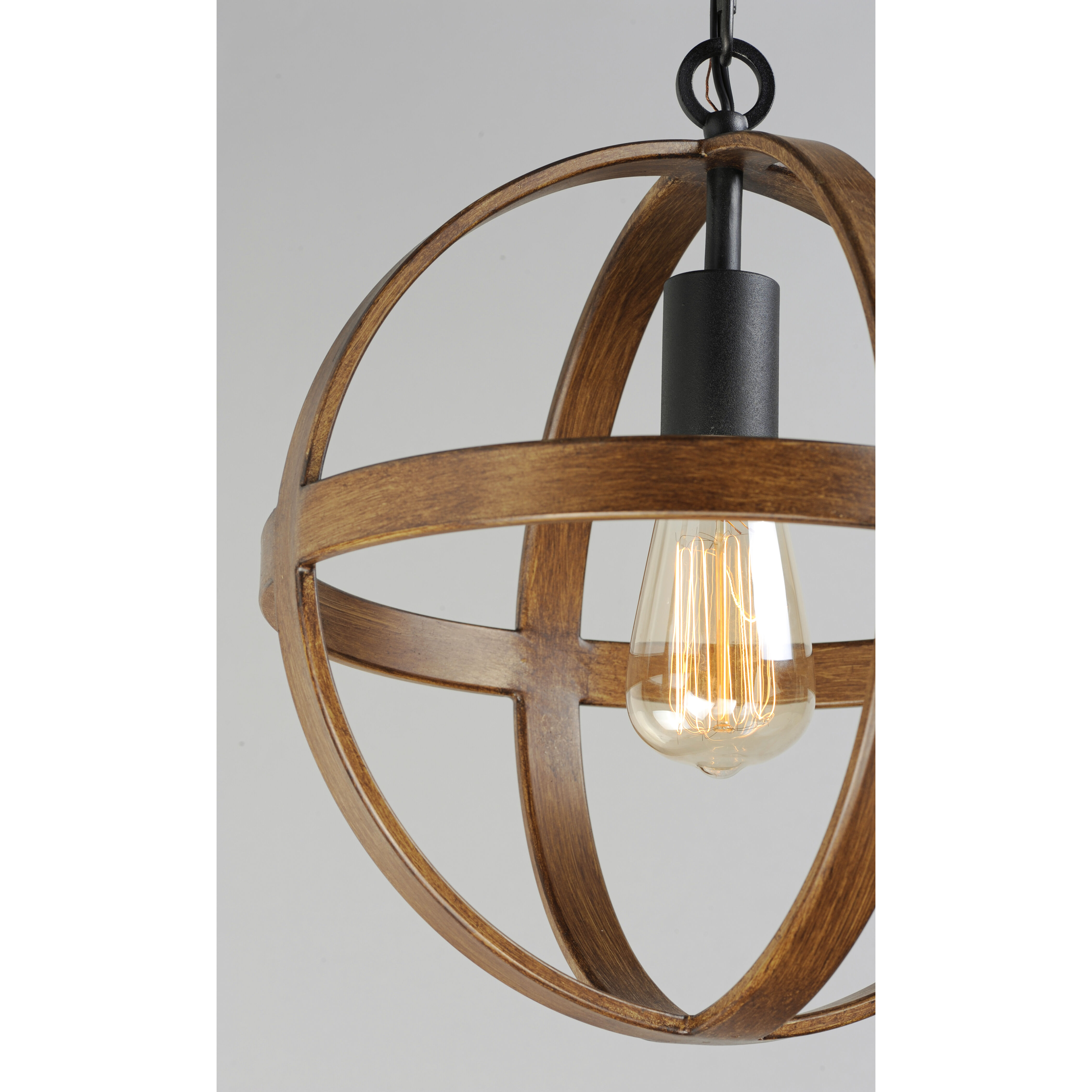 Compass Single Pendant Ceiling Light in Antique Pecan and Black