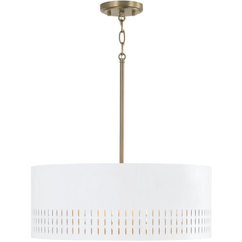 Dash 3 Light 20.25 inch Aged Brass and White Pendant Ceiling Light
