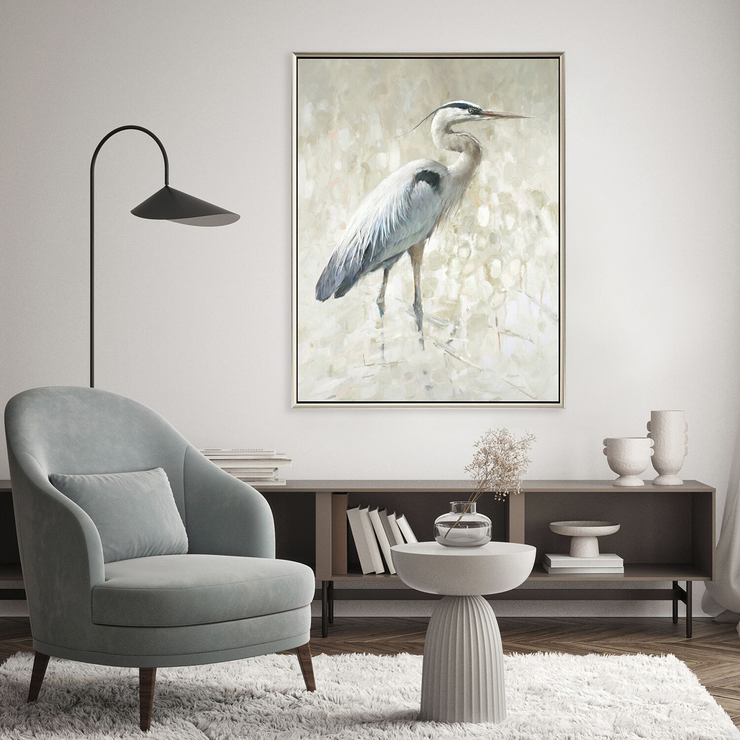 Great Blue Heron White Canvas
