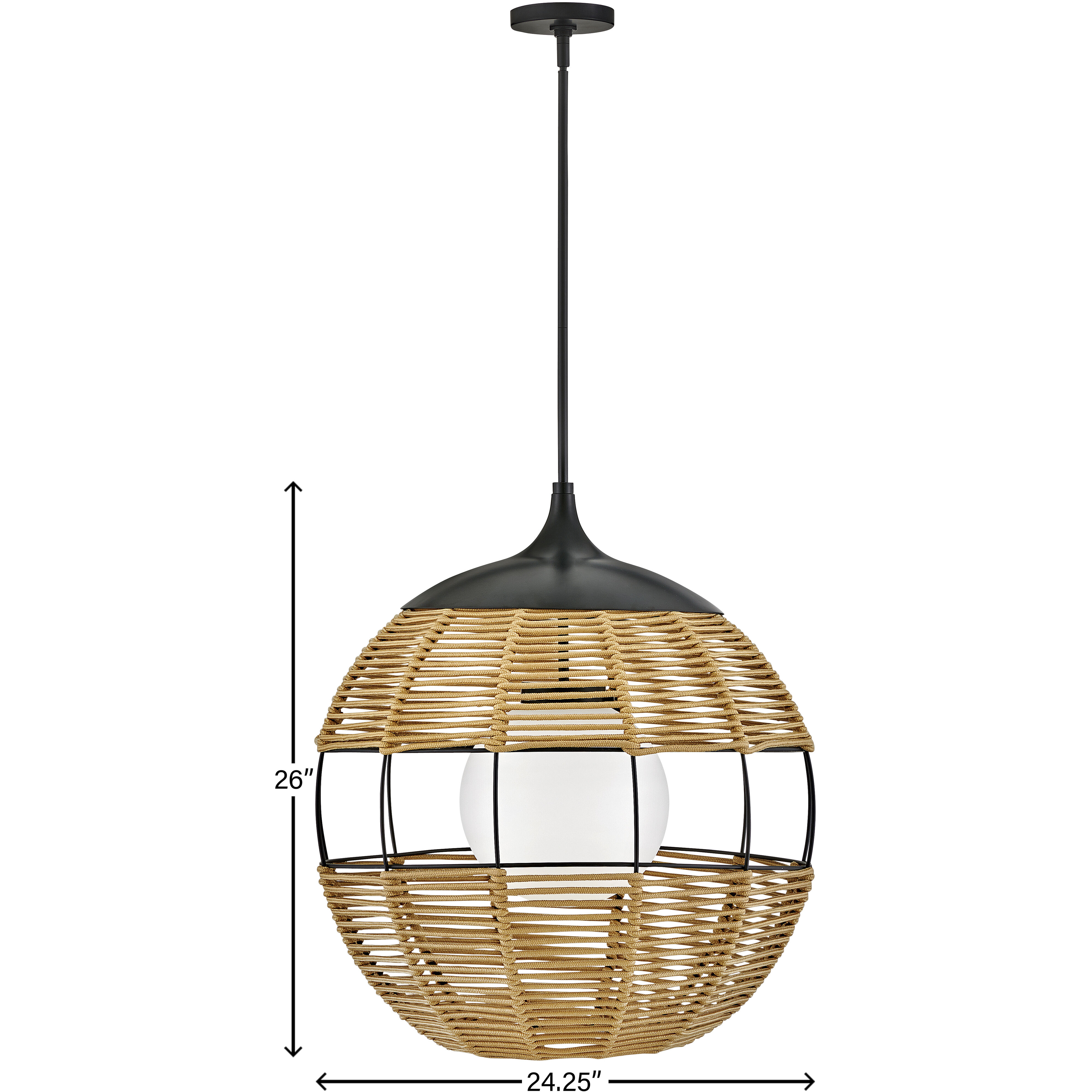 Open Air Maddox 24.25 inch Black Outdoor Pendant in Black / Natural Rattan