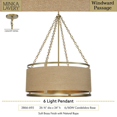 Windward Passage 6 Light 27 inch Soft Brass Pendant Ceiling Light