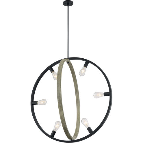 Augusta 6 Light 33.63 inch Black and Wood Pendant Ceiling Light