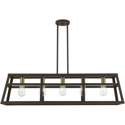Schofield 5 Light 40 inch Bronze with Antique Brass Accents Linear Chandelier Ceiling Light