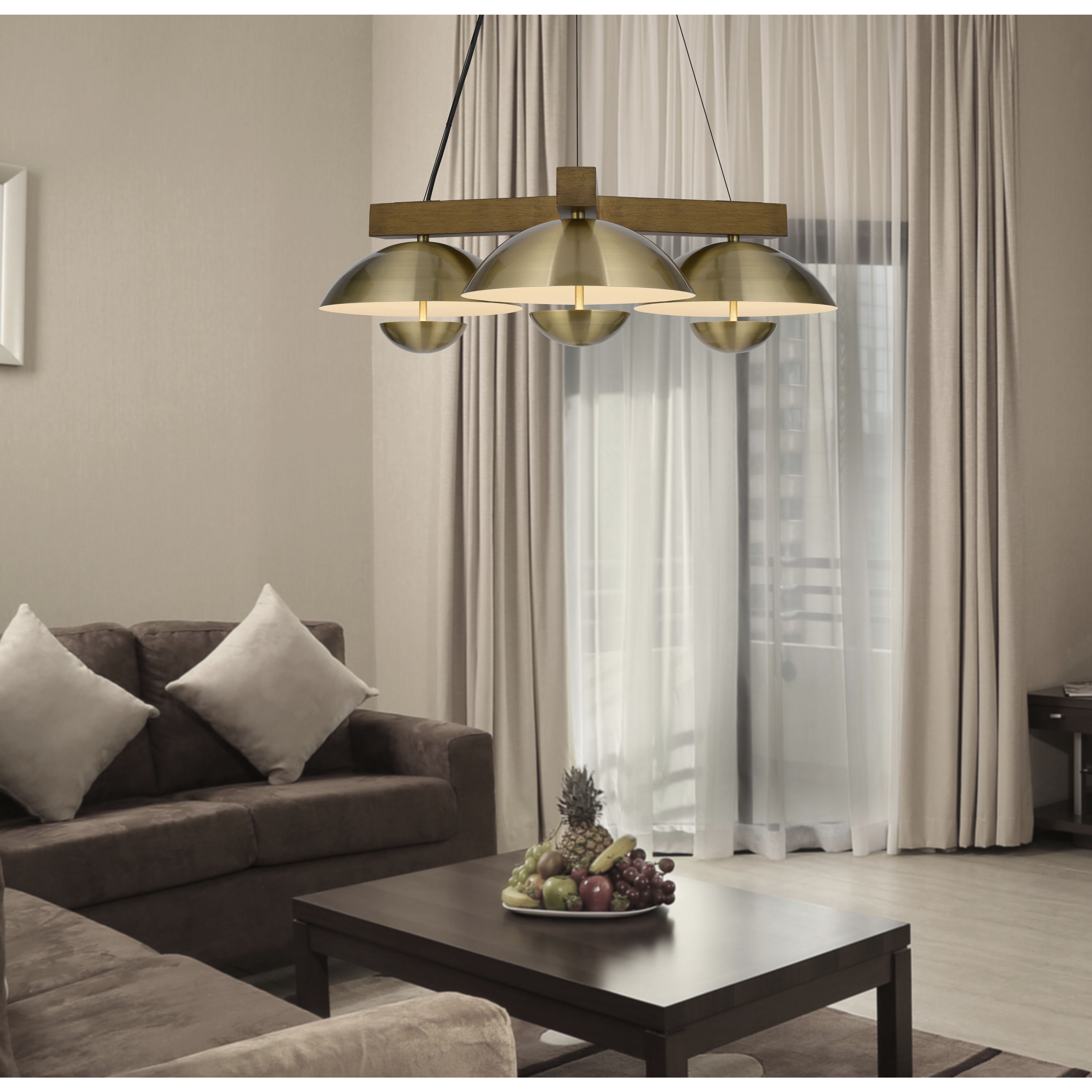 Lakeland LED 47 inch Antique Brass and Wood Island Pendant Ceiling Light