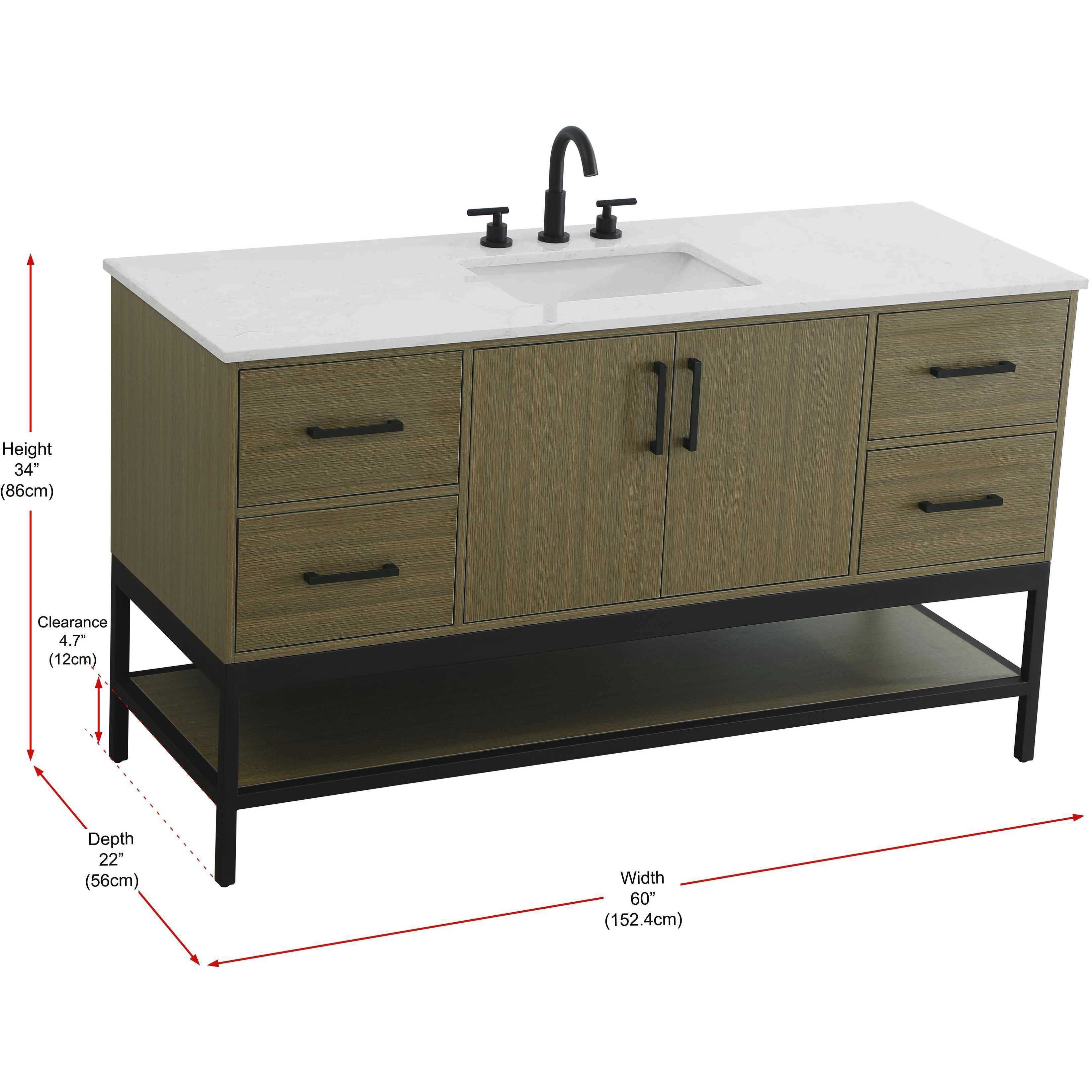 Lennox 60 X 34 inch Chestnut Brown Bathroom Vanity Cabinet