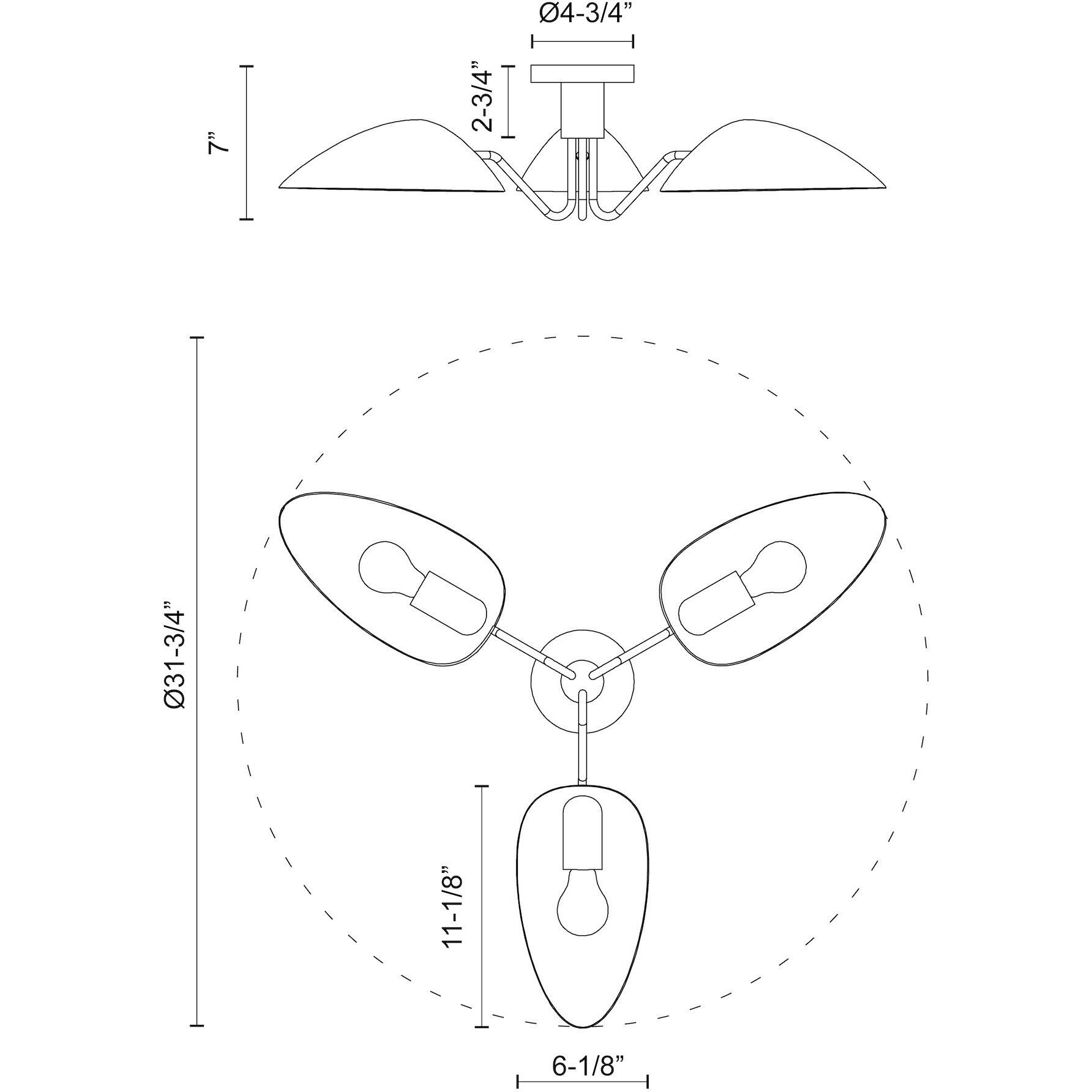 Alora Mood Oscar 3 Light 31.75 inch Aged Gold and Matte Black Semi-Flush Mount Ceiling Light