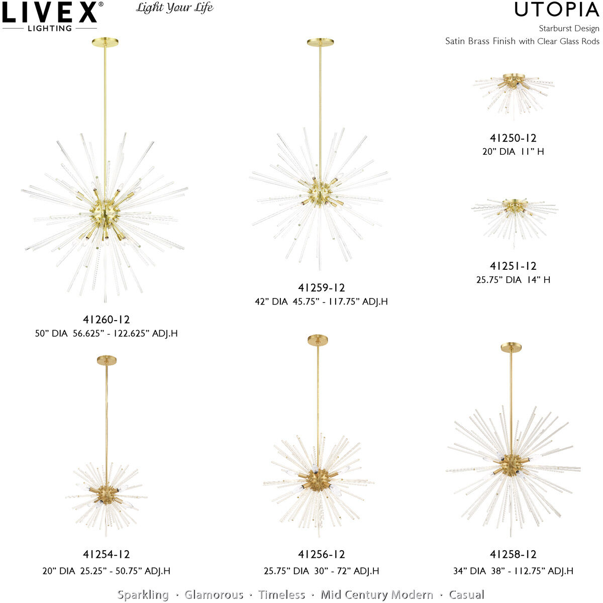 Utopia 12 Light 42 inch Satin Brass Foyer Pendant Chandelier Ceiling Light